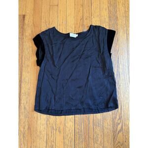Nation LTD Shirt Womens Medium Black Velvet Cap Sleeve Satin Top Made USA